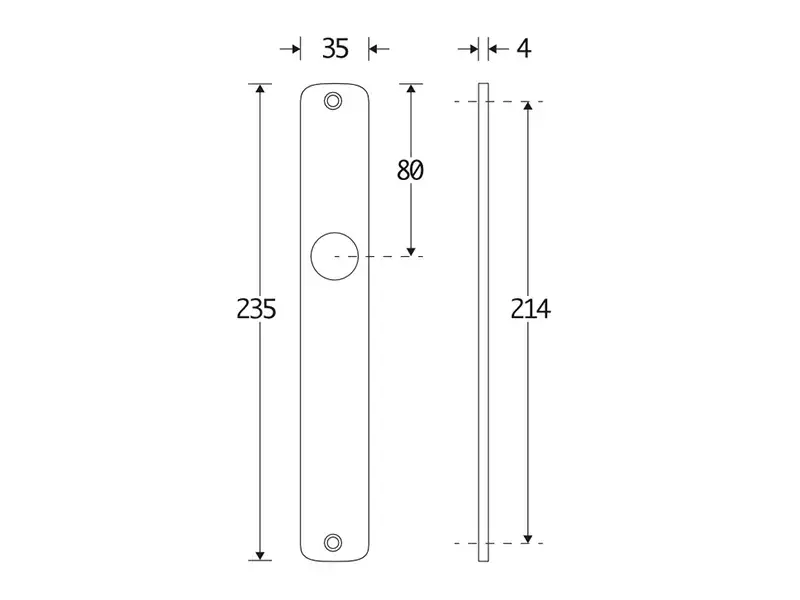 Langschild Dual Sleutelgat SL56 Messing 235x35 mm met 18mm krukhals