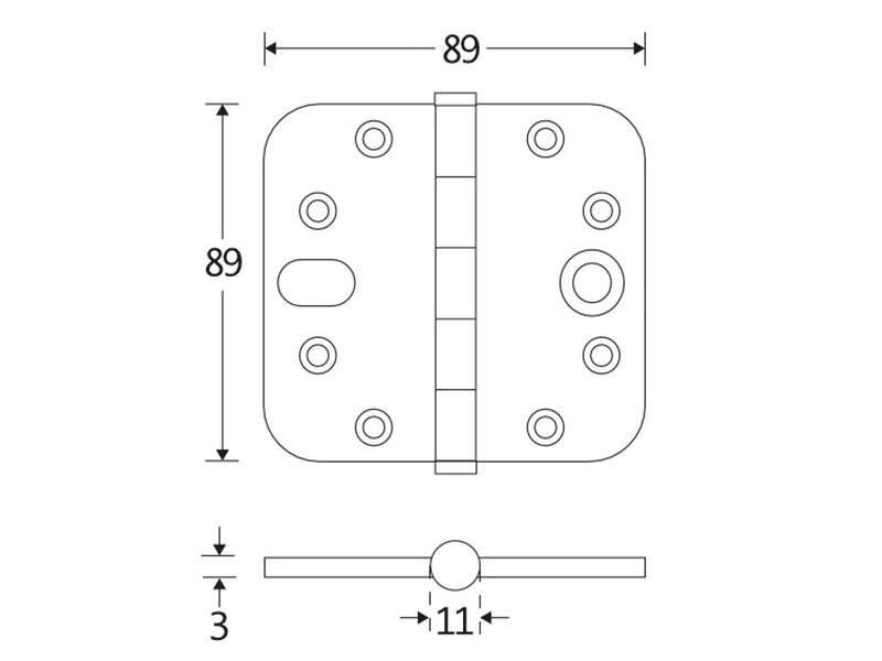 Veiligheidskogellagerscharnier Zwart Platkop 89x89mm SKG3 met ronde hoeken