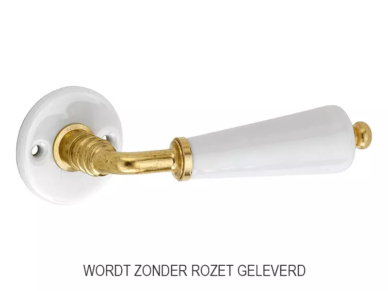 Deurkruk Evelyne wit porselein en messing