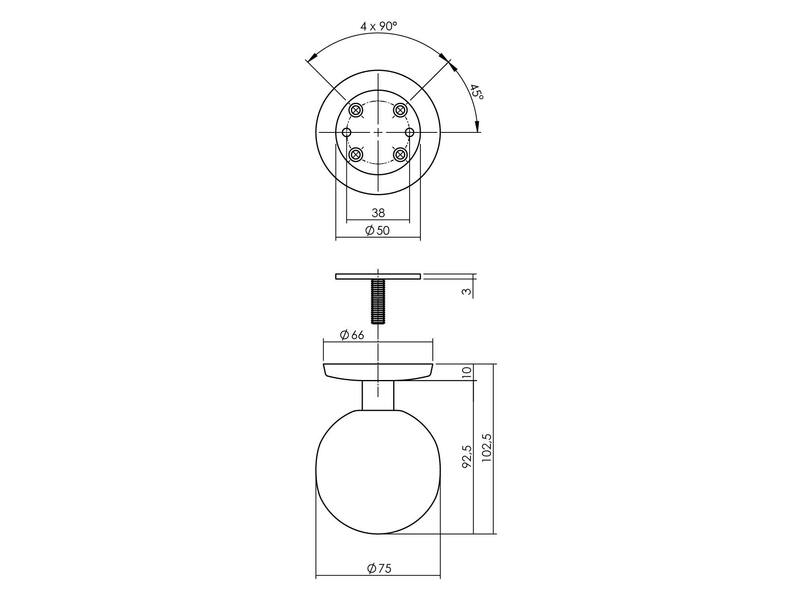 Intersteel Voordeurknop bol 75mm op achterplaat 66mm eenzijdige montage PVD messing getrommeld