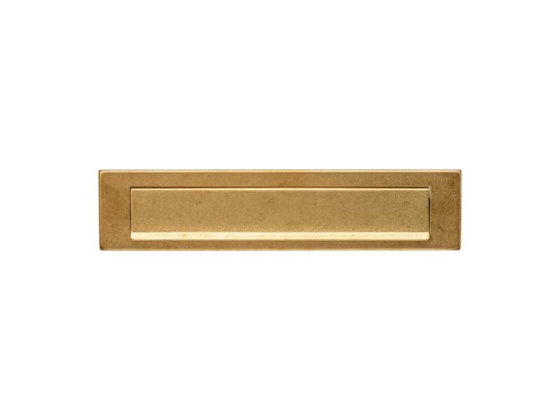 Intersteel Briefplaat rechthoekig 340x75mm met klep/regenrand PVD messing getrommeld