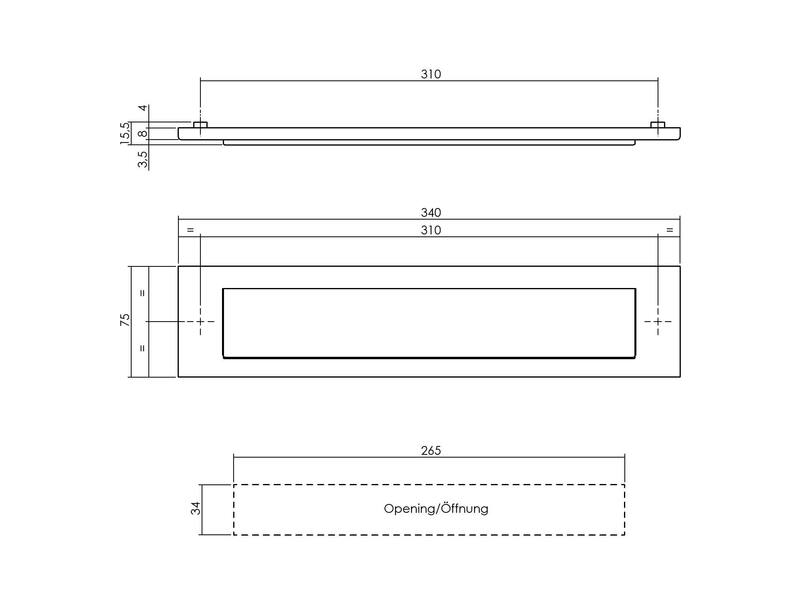 Intersteel Briefplaat rechthoekig 340x75mm met klep/regenrand PVD messing getrommeld