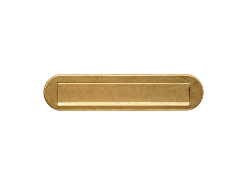 Intersteel Briefplaat ovaal 340x80mm met klep/regenrand PVD messing getrommeld