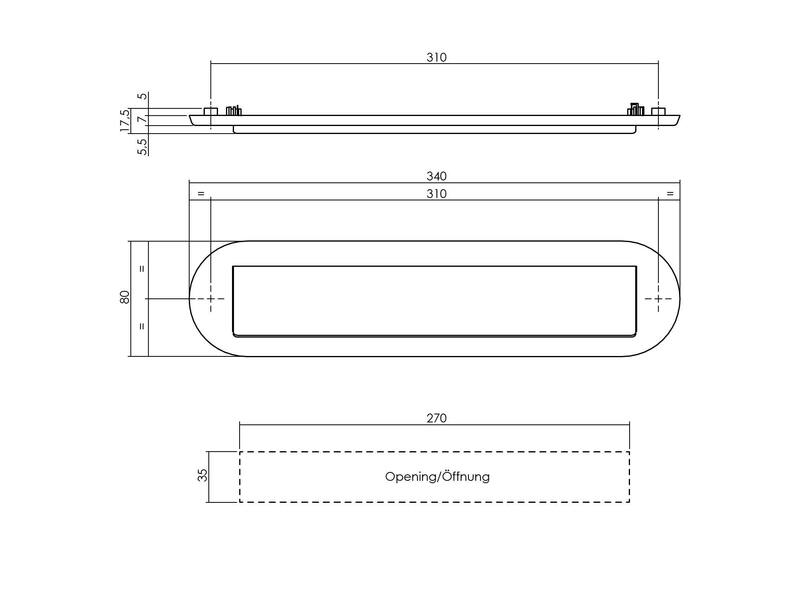 Intersteel Briefplaat ovaal 340x80mm met klep/regenrand PVD messing getrommeld