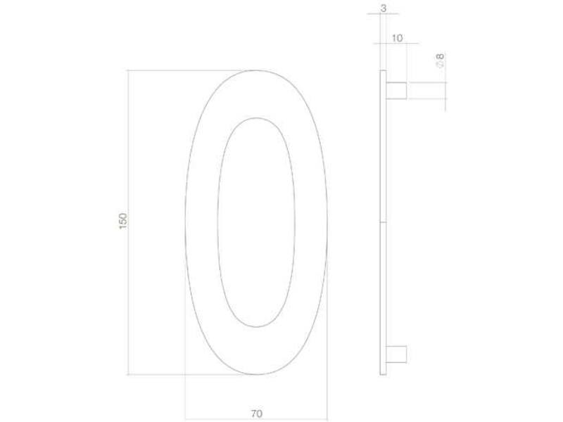 Intersteel Huisnummer 0 150mm PVD messing getrommeld