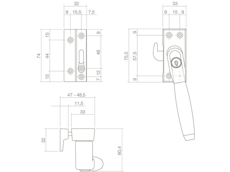 Intersteel Raamsluiting Ton 400 afsluitbaar links messing getrommeld/ebbenhout