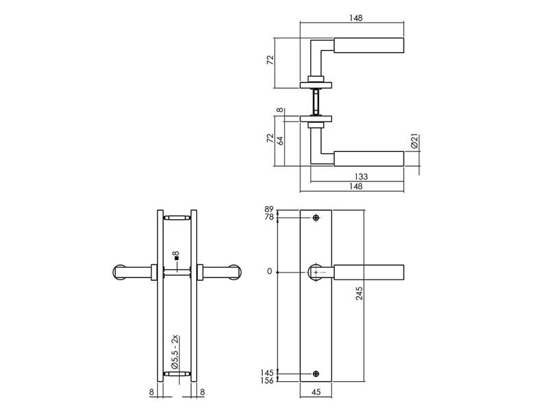 Intersteel Deurkruk Bau-Stil op schild 245x45 mm blind Messing PVD