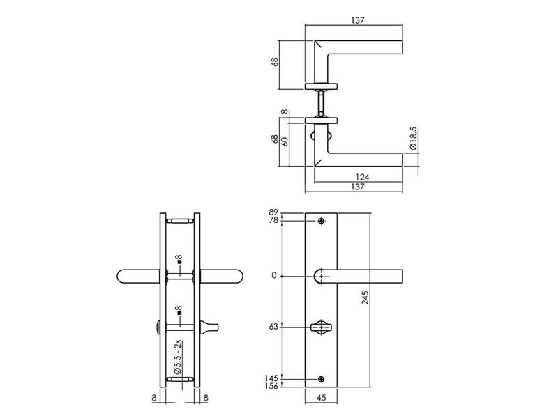 Intersteel Deurkruk Bastian op schild 245x45 mm PC55 mm Messing PVD