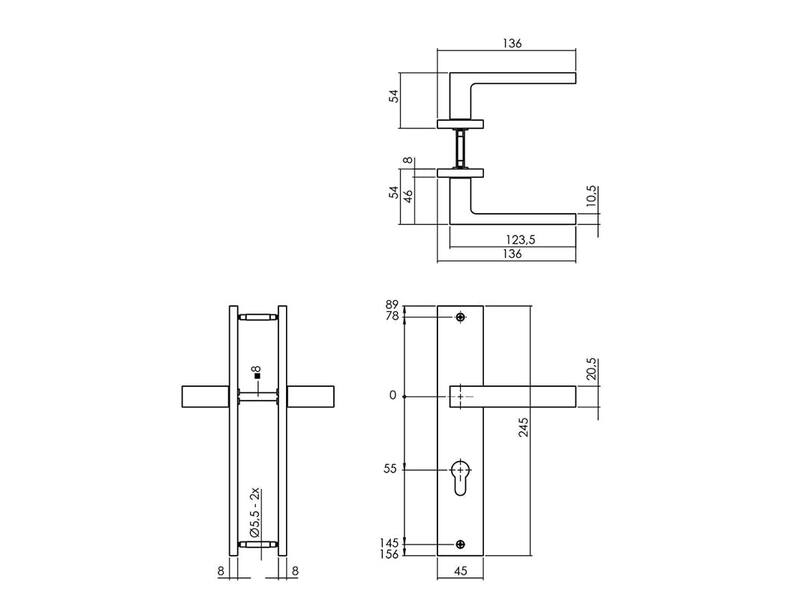 Intersteel Deurkruk Hera op schild 245x45 mm PC55 mm Messing PVD