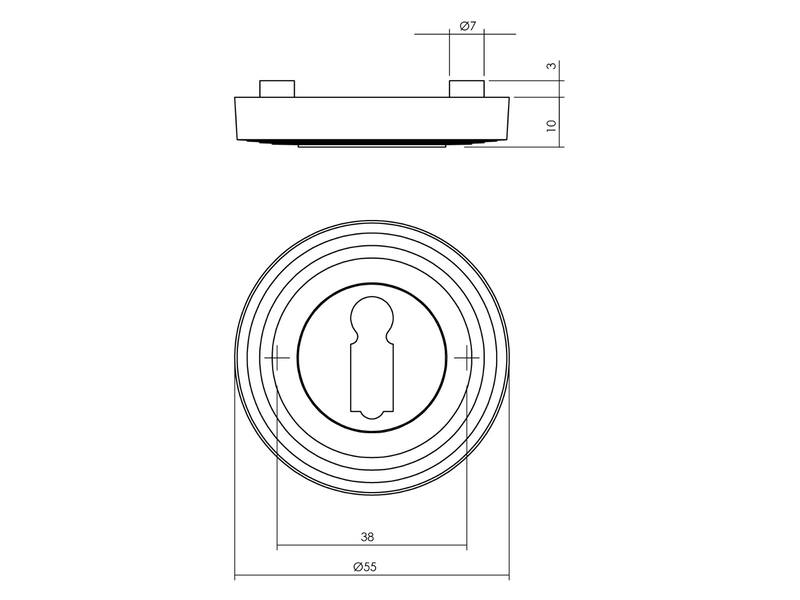 Intersteel Sleutelrozetten verdekt met rillen 54x9mm Messing PVD