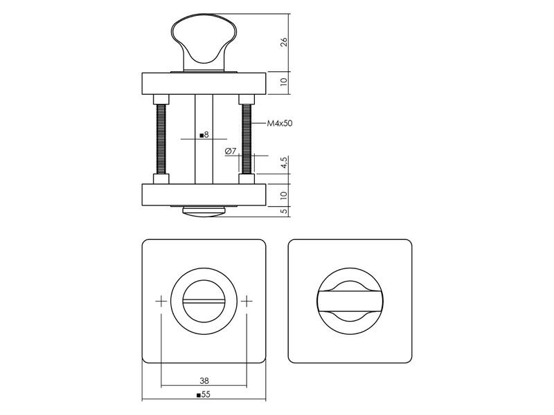 Intersteel Rozet met toilet-/badkamersluiting vierkant 55x55x10 mm messing titaan PVD