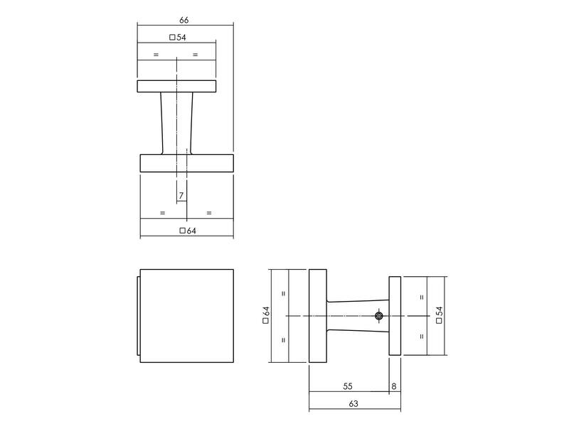 Intersteel Voordeurknop vierkant 64x64mm op achterplaat 54x54mm verkropt eenzijdige montage PVD messingkleur