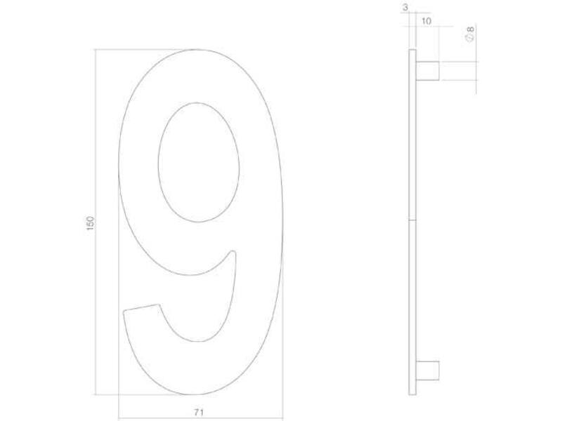 Intersteel Huisnummer 9 150mm PVD messingkleur