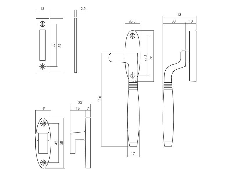 Intersteel Raamsluiting Ton rechts messing gelakt / ebbenhout