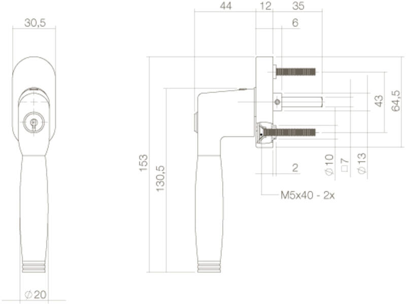Intersteel Raamkruk Ton 222 afsluitbaar op ovaal rozet chroom/ebben hout