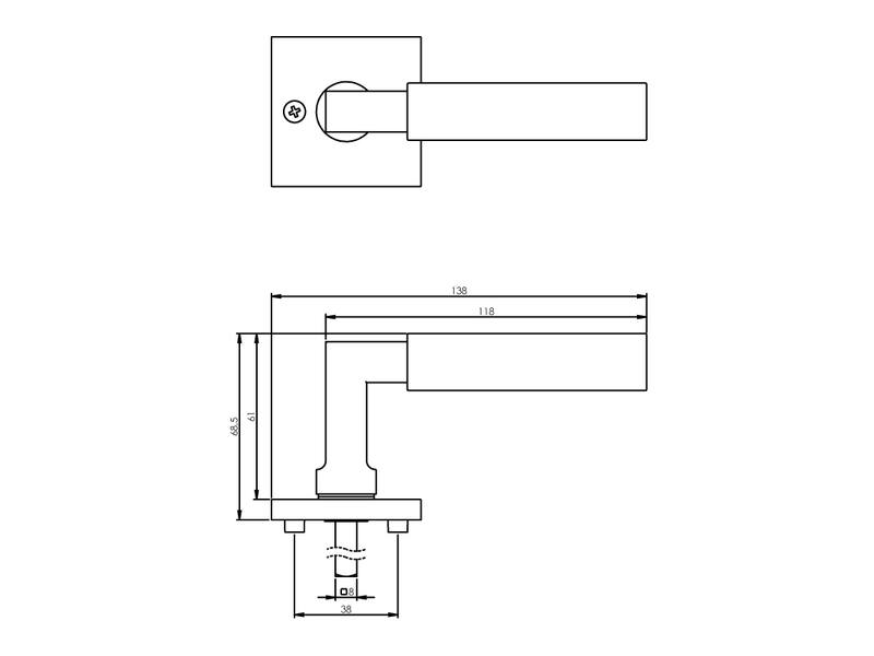 Intersteel Deurkruk Bau-stil op vierkant rozet chroom mat/mat zwart