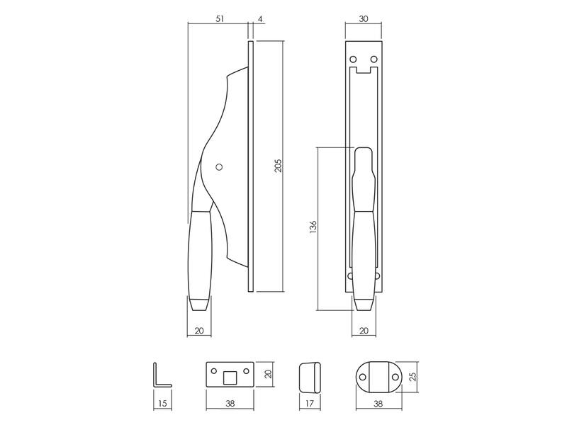 Intersteel Pomp-espagnolet Ton 400 met stangenset 2x 1250 mm chroom mat/ebbenhout