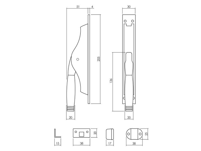 Intersteel Pomp-espagnolet Ton 222 met stangenset 2x 1250 mm nikkel/ebbenhout