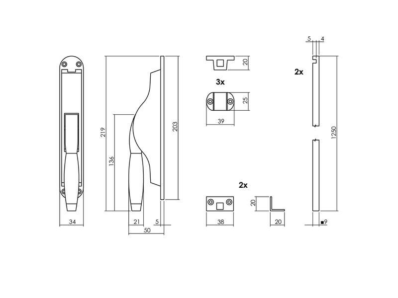 Intersteel Pomp-espagnolet Ton Basic met stangen set 2x 1250 mm Nikkel/Ebbenhout