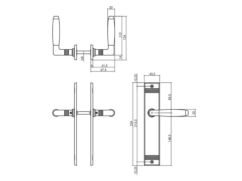 Intersteel Deurkruk Ton basic met schild rechthoekig met rillen 235x43mm blind nikkel mat/zwart