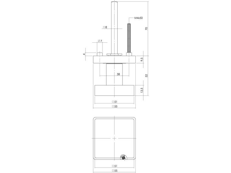 Intersteel Knop vierkant op rozet nikkel mat