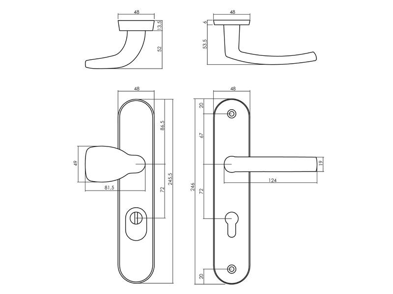 Intersteel Voordeurbeslag ovaal greep/kruk profielcilindergat 72 mm met kerntrekbeveiliging nikkel mat