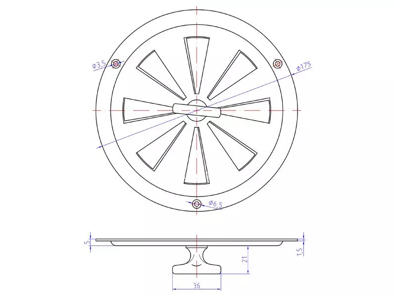 Ventilatierooster massief Messing afsluitbaar rond 175mm