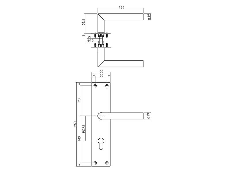 Intersteel Deurkruk Jura met schild 250x55x2mm profielcilindergat 72mm zwart