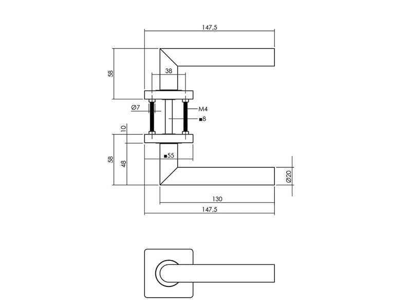 Intersteel Deurkruk Bastian op rozet 55x55x10 mm zwart