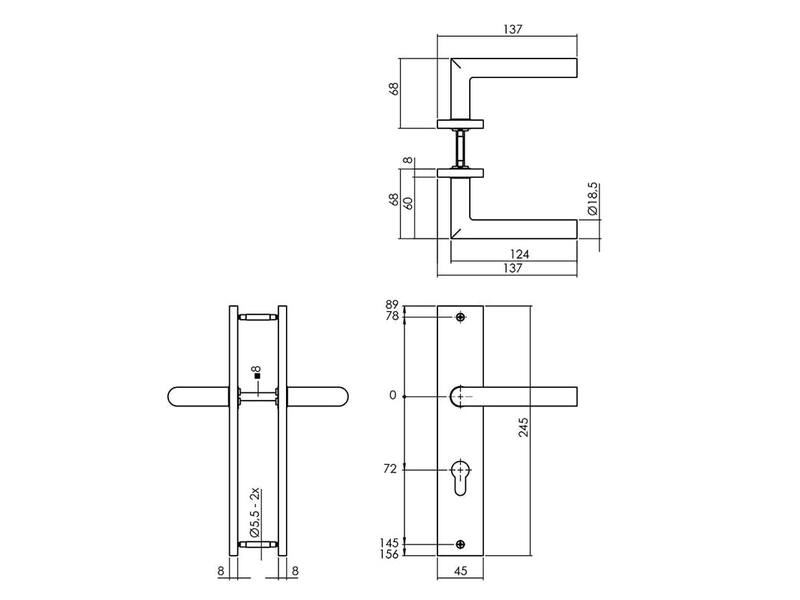 Intersteel Deurkruk Bastian op schild 245x45 mm profielcilindergat 72 mm mat zwart