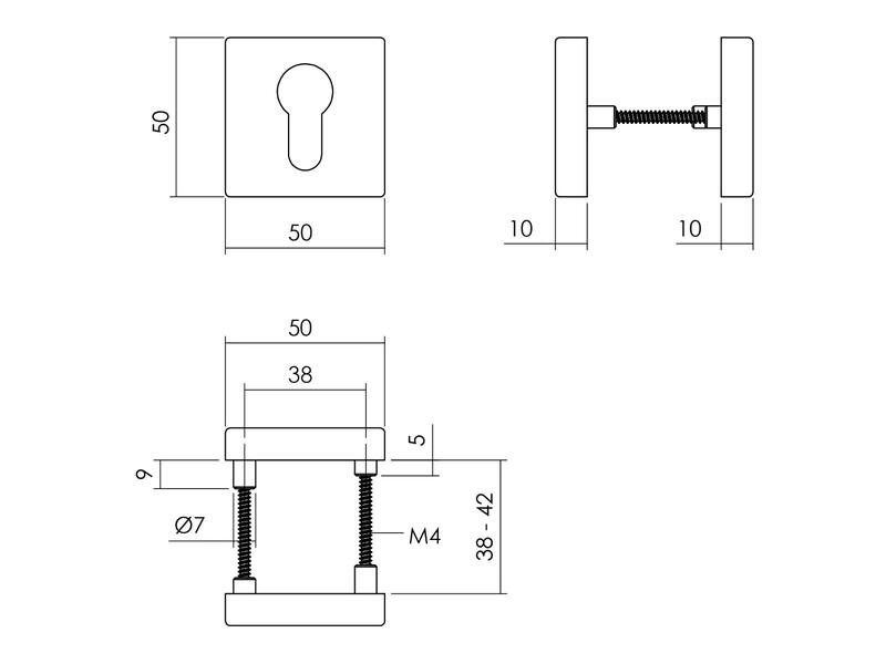 Profielcilinderrozet 50x50x10 mm Zwart