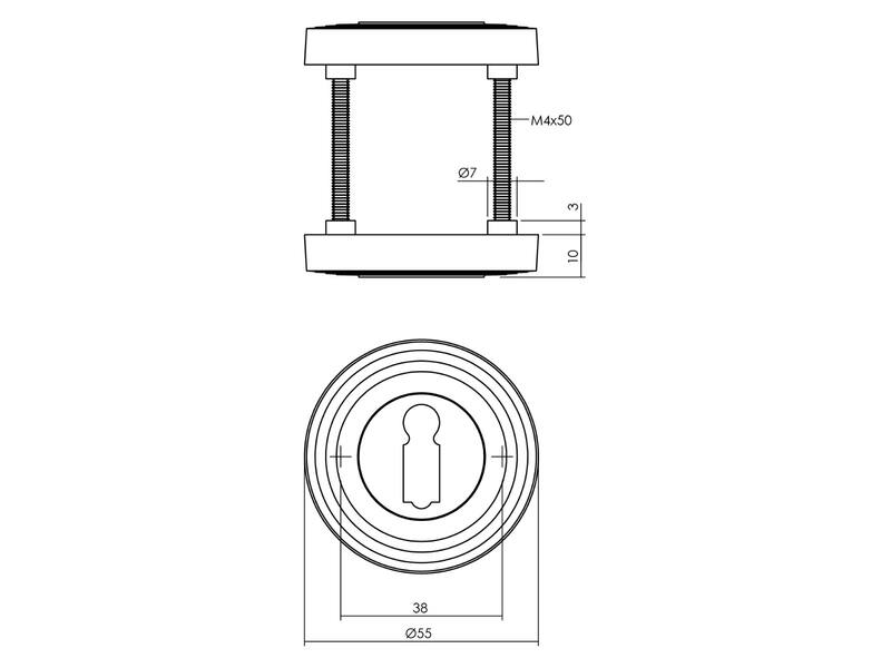 Intersteel Sleutelrozetten verdekt rond 54x9 mm met nokken zwart
