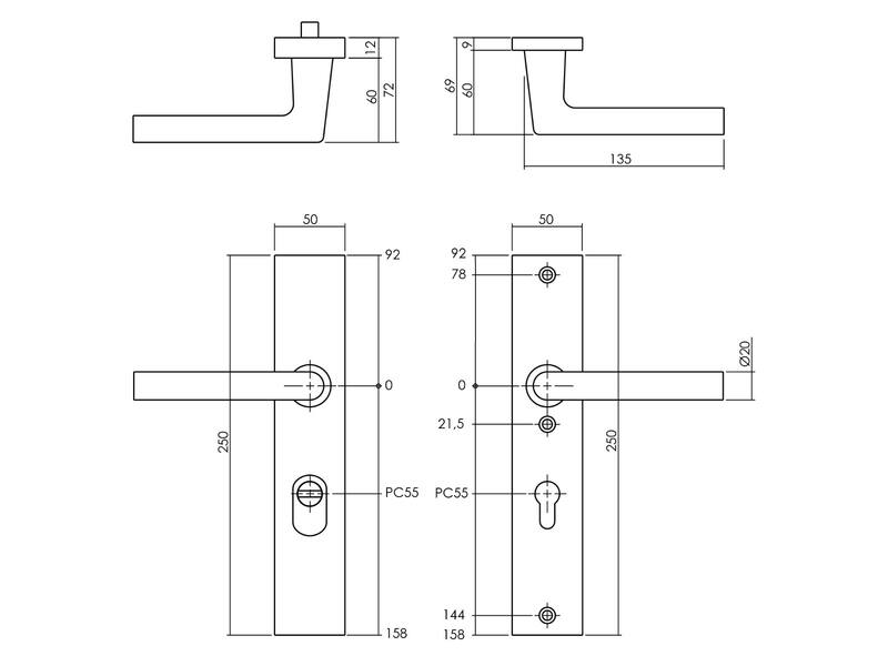 Intersteel Veiligheidsbeslag met kerntrekbeveiliging SKG*** profielcilinder 55 mm rechthoekig achterdeurbeslag zwart