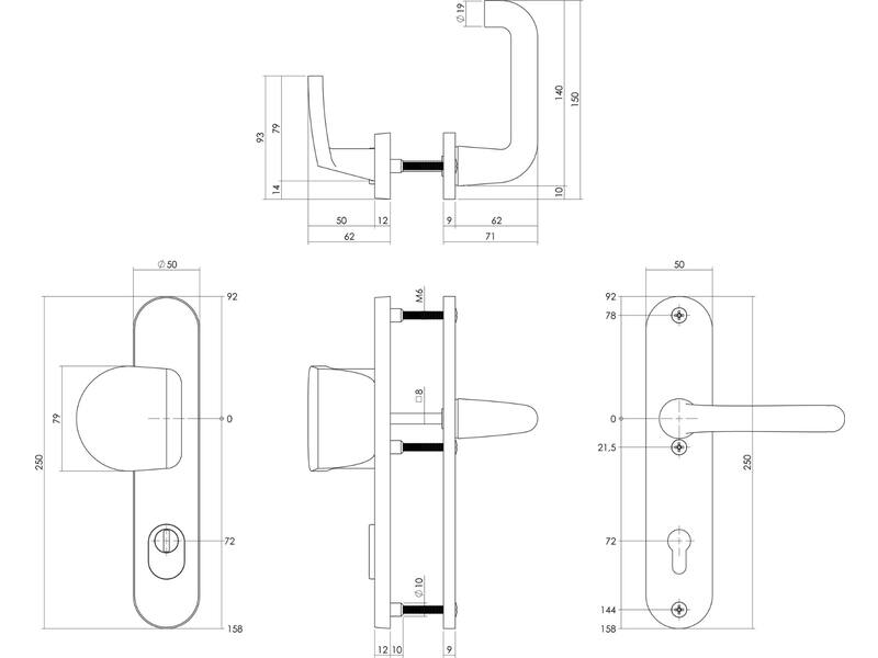 Intersteel Veiligheidsbeslag SKG*** greep/kruk profielcilinder 72 mm met kerntrekbeveiliging aluminium zwart