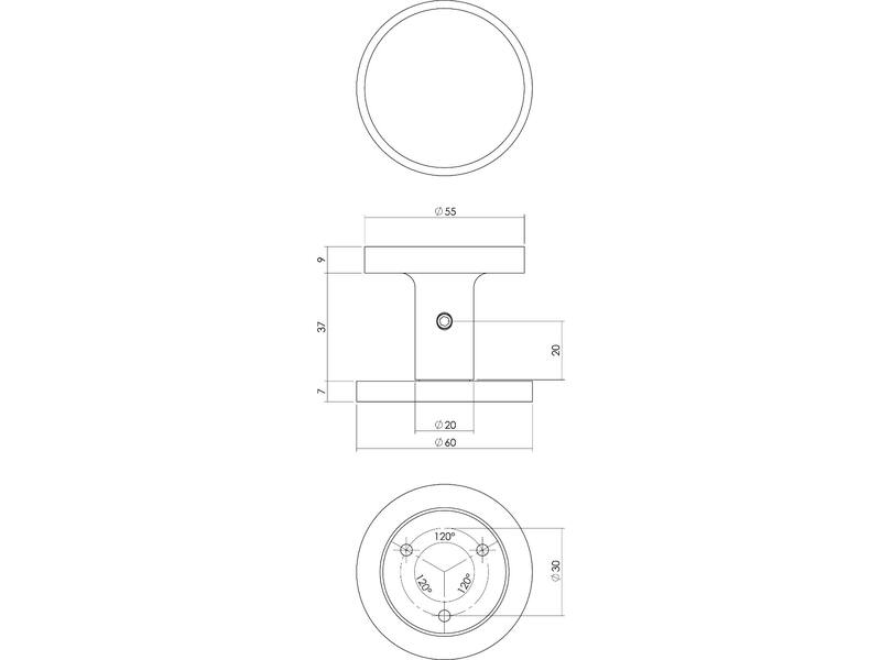 Intersteel Voordeurknop rond 55 mm eenzijdige montage aluminium zwart