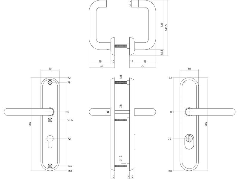 Intersteel Intersteel Veiligheidsbeslag ovaal met kerntrekbeveiliging profielcilindergat mat zwart 72 mm achterdeurbeslag