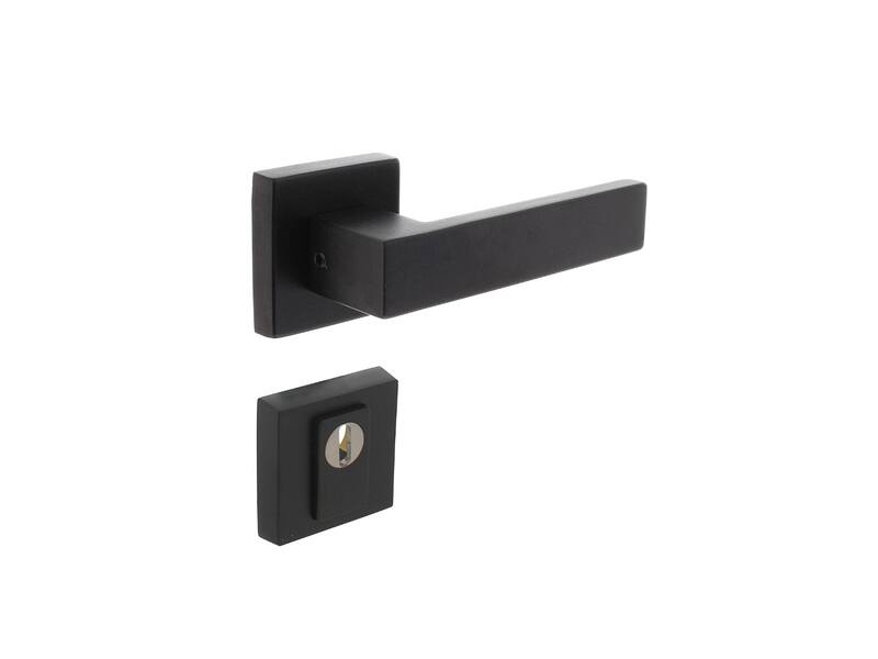 Intersteel Set achterdeurbeslag Amsterdam op vierkante massieve rozet SKG*** met kerntrekbeveiliging rvs zwart