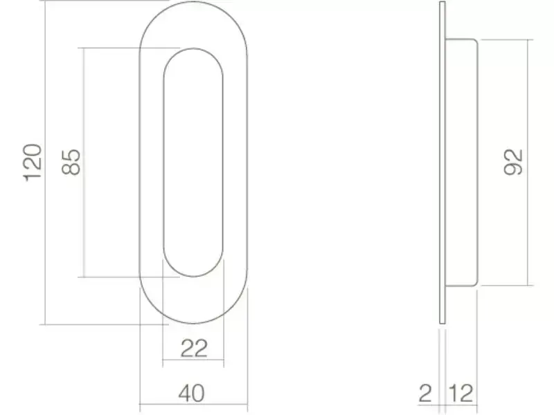 Intersteel Schuifdeurkom ovaal 120x40mm blind mat zwart