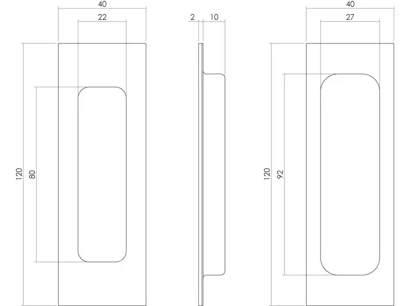 Intersteel Schuifdeurkom rechthoek 120x40 mm blind mat zwart