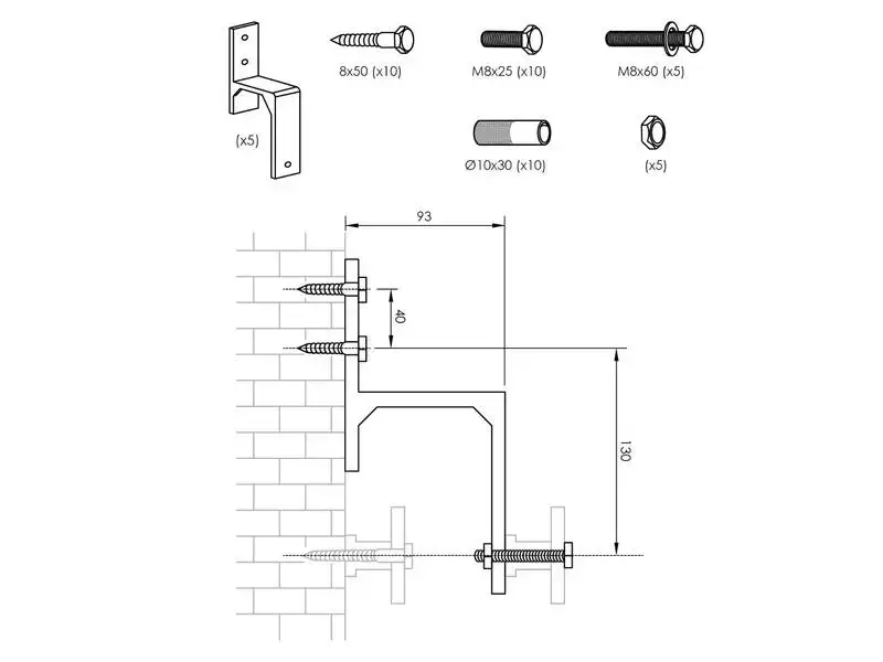 Intersteel Set van 5 wandsteunen voor dubbele schuifdeuren mat zwart