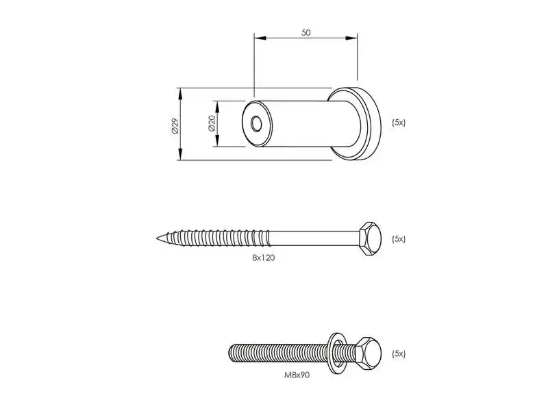 Intersteel Set van 5 verlengde ronde steunen 50mm tbv rail schuifdeursysteem mat zwart