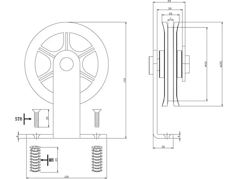 Intersteel Set van 2 hangrollen Wheel Top 170 mm mat zwart