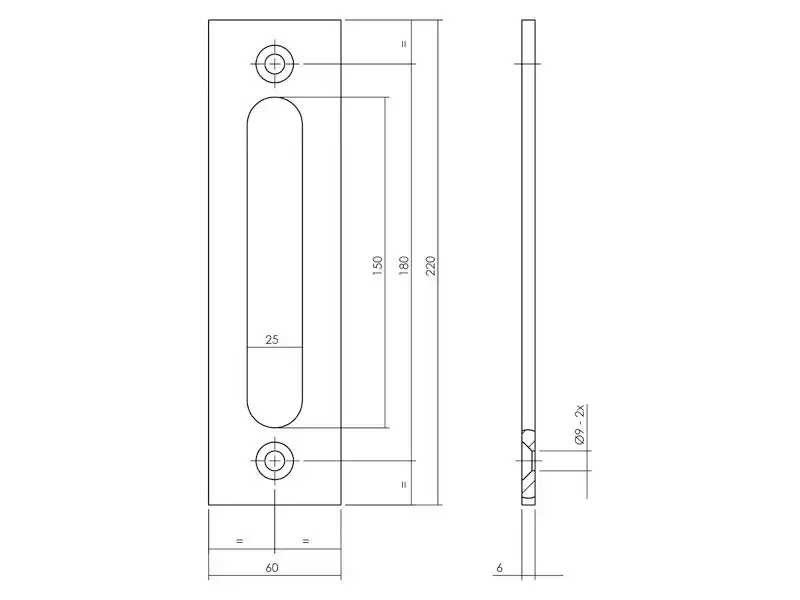 Intersteel Schuifdeurkom opschroevend 220x60x6 mm zwart