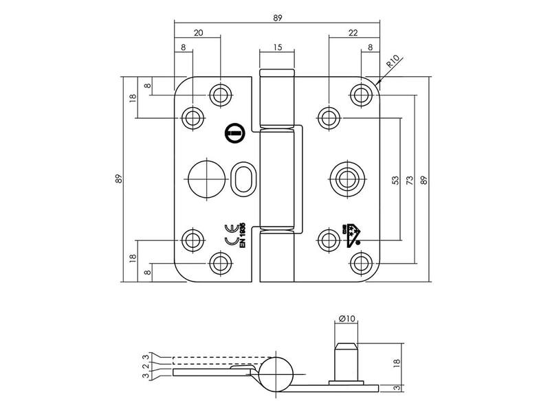 Intersteel Glijlagerscharnier SKG 3-sterren 89x89x3mm DIN rechts zwart
