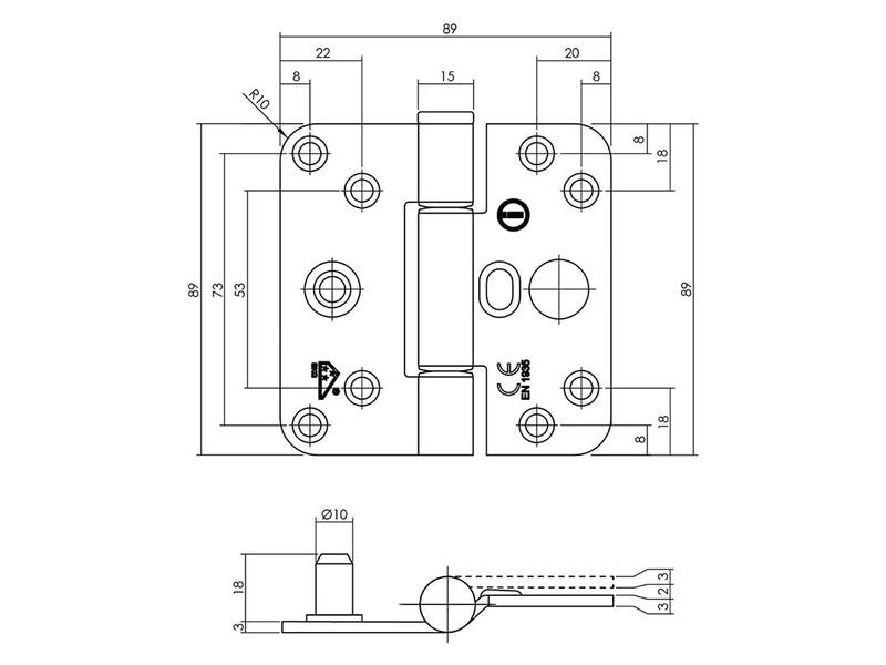 Intersteel Glijlagerscharnier SKG 3-sterren 89x89x3mm DIN links zwart