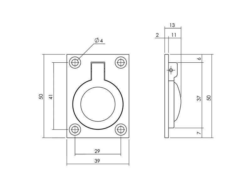 Intersteel Luikring rechthoekig 50 x 39 mm mat zwart