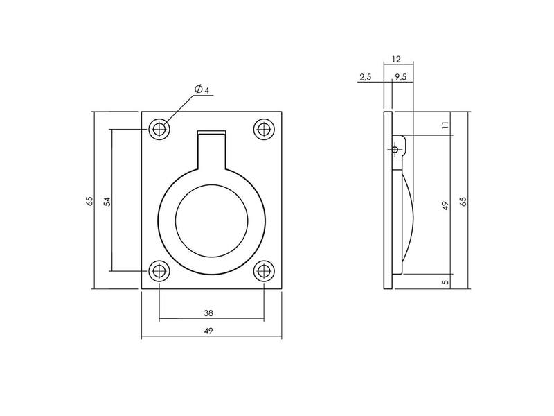 Intersteel Luikring rechthoekig 65 x 49 mm mat zwart