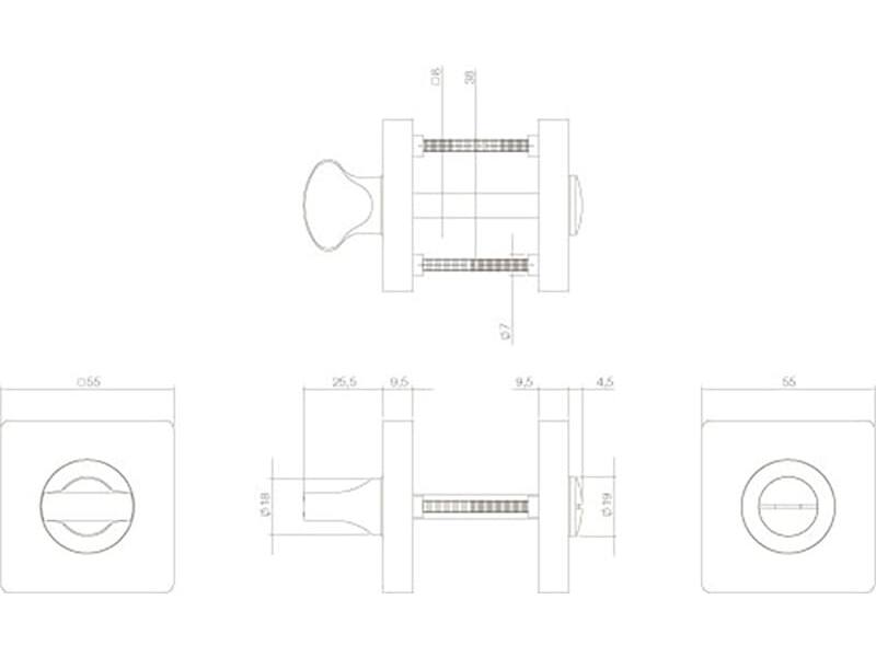 Intersteel Rozet met toilet-/badkamersluiting vierkant 55x55x10 mm wit