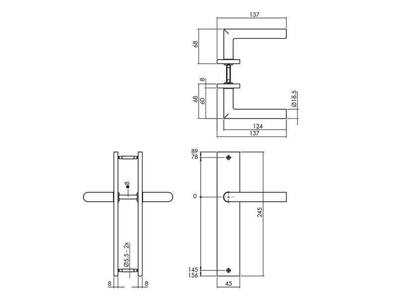 Intersteel Deurkruk Bastian op schild 245x45 mm blind antracietgrijs