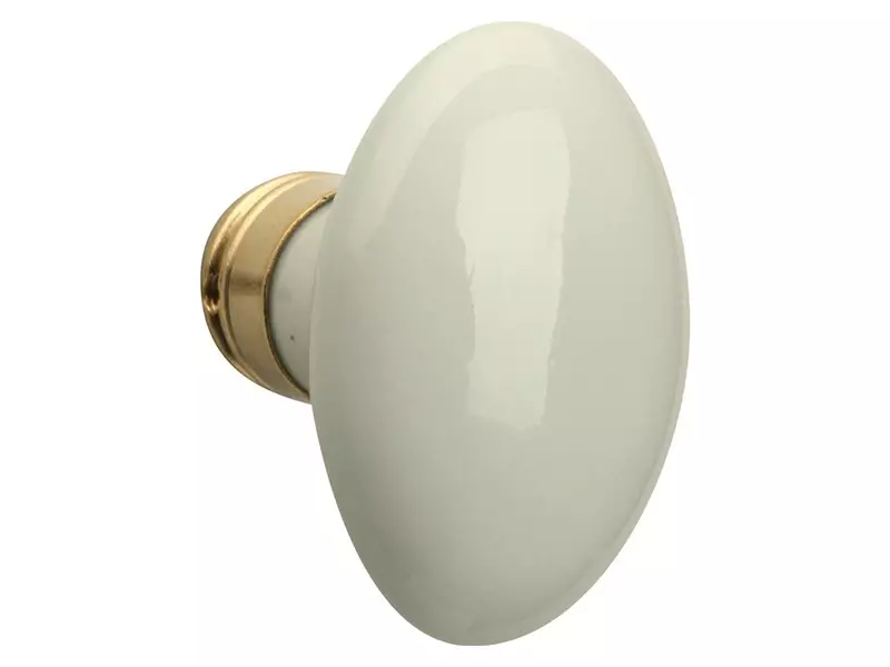 Knopkruk Evelyne Ovaal Ivoor Porselein en messing 65x42mm